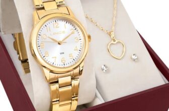 AQUELE MIMO PRA DONZELA  Relógio Lince Feminino Dourado Fundo Branco + Semi Joia…