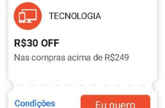 CUPOM SHOPEE R$ 30 OFF nas compras acima de R$ 249 em TecnologiaResgate aqui: h…