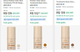 SÓ ESCOLHER O TOM QUE PREFERIR Adcos Protetor Solar Stick Tonalizante FPS 80 – 1…