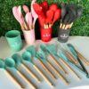 PRA NÃO RISCAR O TEFLON Kit C/12 Utensílios De Cozinha Em Silicone Cabo Madeira …