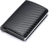 Carteira masculina com bloqueio de RFID, carteira de couro sintético de fibra de carbono