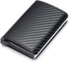 Carteira masculina com bloqueio de RFID, carteira de couro sintético de fibra de carbono