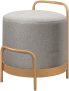 Puff Redondo Bacci em Linho e Base Metal Dourado Agarb Decor Cor: Linho Cinza