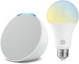 Echo Pop | Smart speaker compacto com som envolvente e Alexa | Cor Branca + Lâmpada Positivo 9W