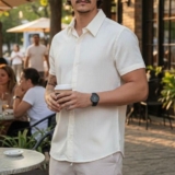 DAR UMA DIVERSIFICADA NO GUARDA ROUPA NÉ FI Camisa De Linho Masculina Manga Curt…