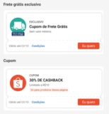 CUPONZIN ONLINEEEE Frete sem mínimo 30% de cashback, limitado a R$10 para itens …