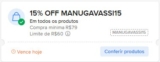 NOVO CUPOM MERCADO LIVRE 15% OFF em R$ 79 limitado a R$ 60 CUPOM: MANUGAVASSI15…