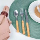 PRA TER TALHER PRA VISITA Faqueiro De Aço Inox Cabo De Bambu 24 Peças DE 84 | PO…