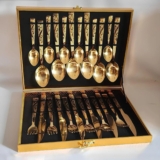 LUXO PRA TUA MESA POSTA Kit Faqueiro Dourado Luxo Inox 24pçs + Maleta DE 160 | P…