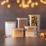 ORGANIZE SEUS MANTIMENTOSKit 5 Potes Herméticos de Vidro com Tampa de Bambu DE 1…