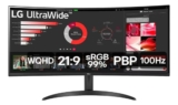 Monitor LG UltraWide Curvo – Tela VA de 34”, WQHD 3440 x 1440, 21:9, sRGB 99%, H…